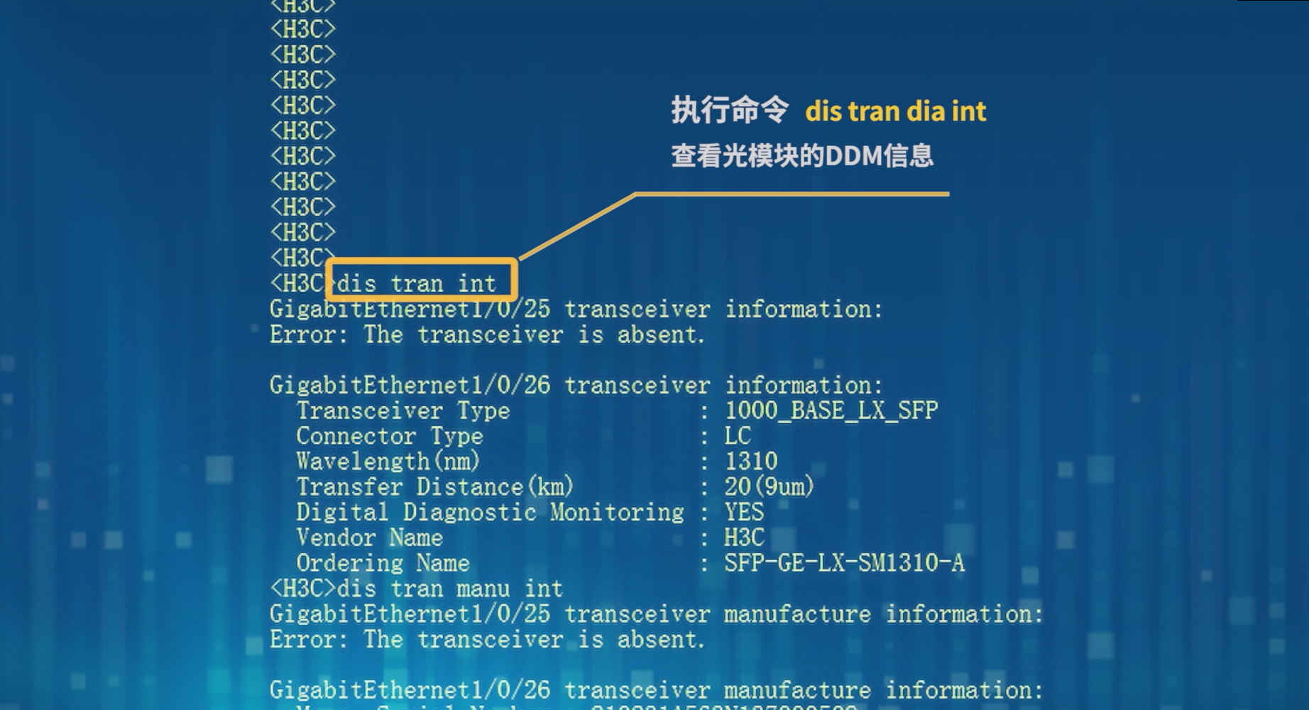 How to view the optical module DDM information on Huawei and H3C switches with the command